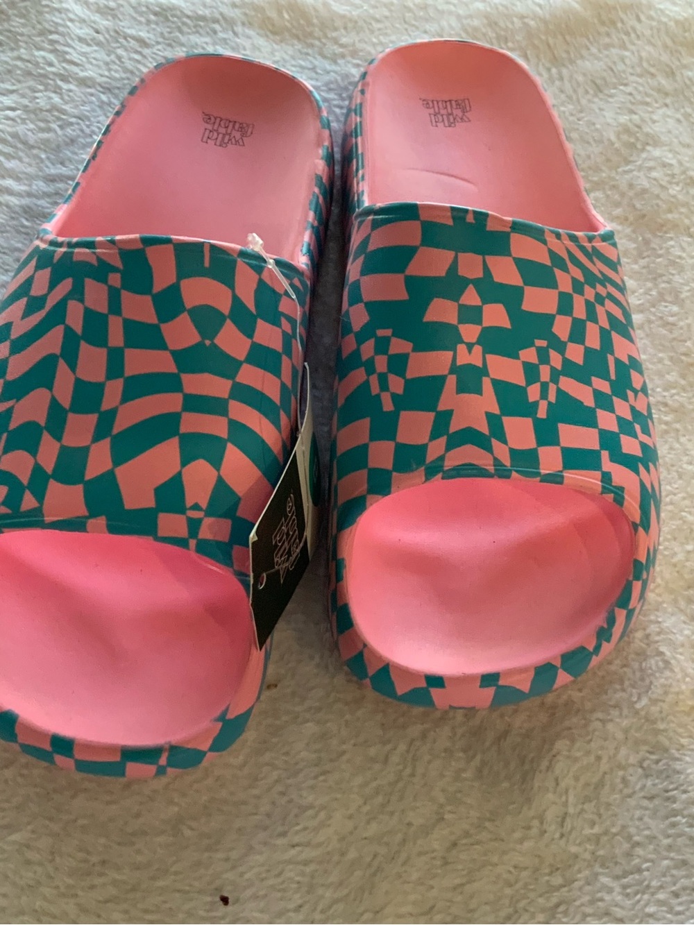 Pink & Teal Geometric Slide Sandals - Women wild fable size 8 nwt sku 4003